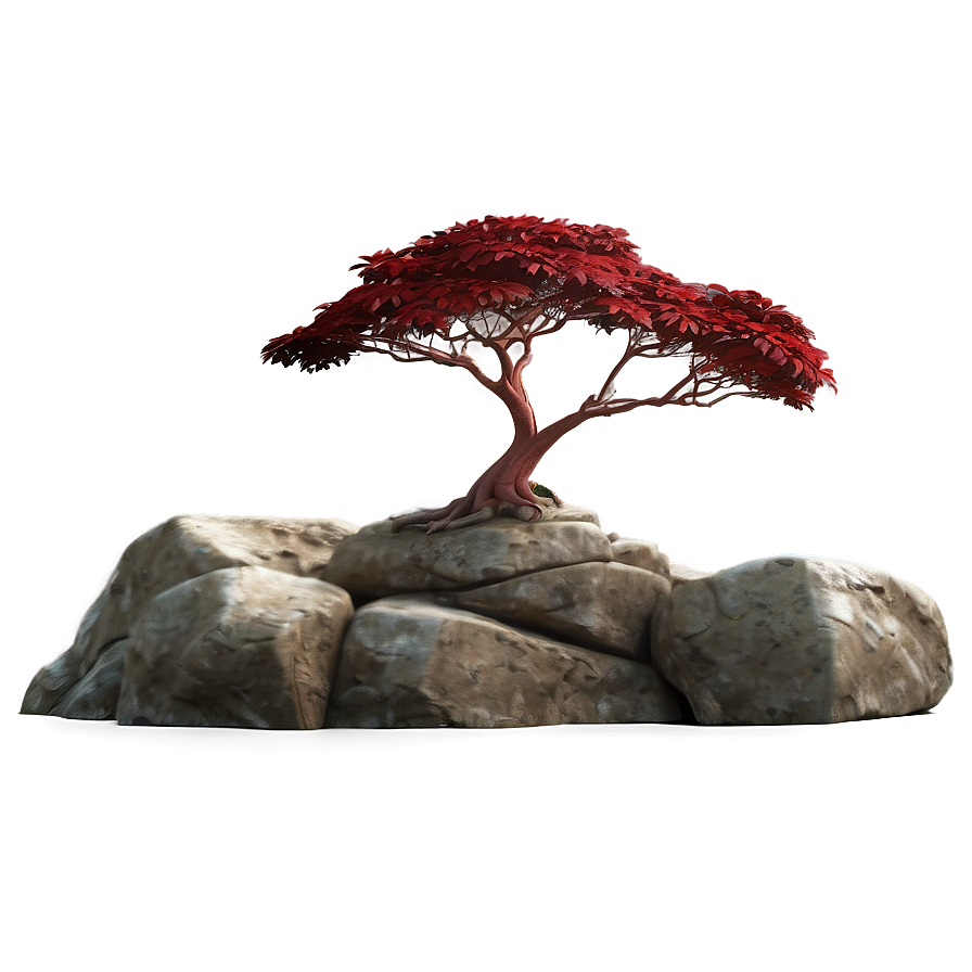 Red Tree In Rocky Landscape Png Eim45