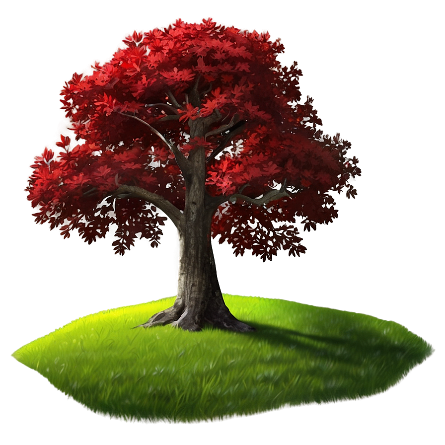 Red Tree In Vibrant Meadow Png Oin