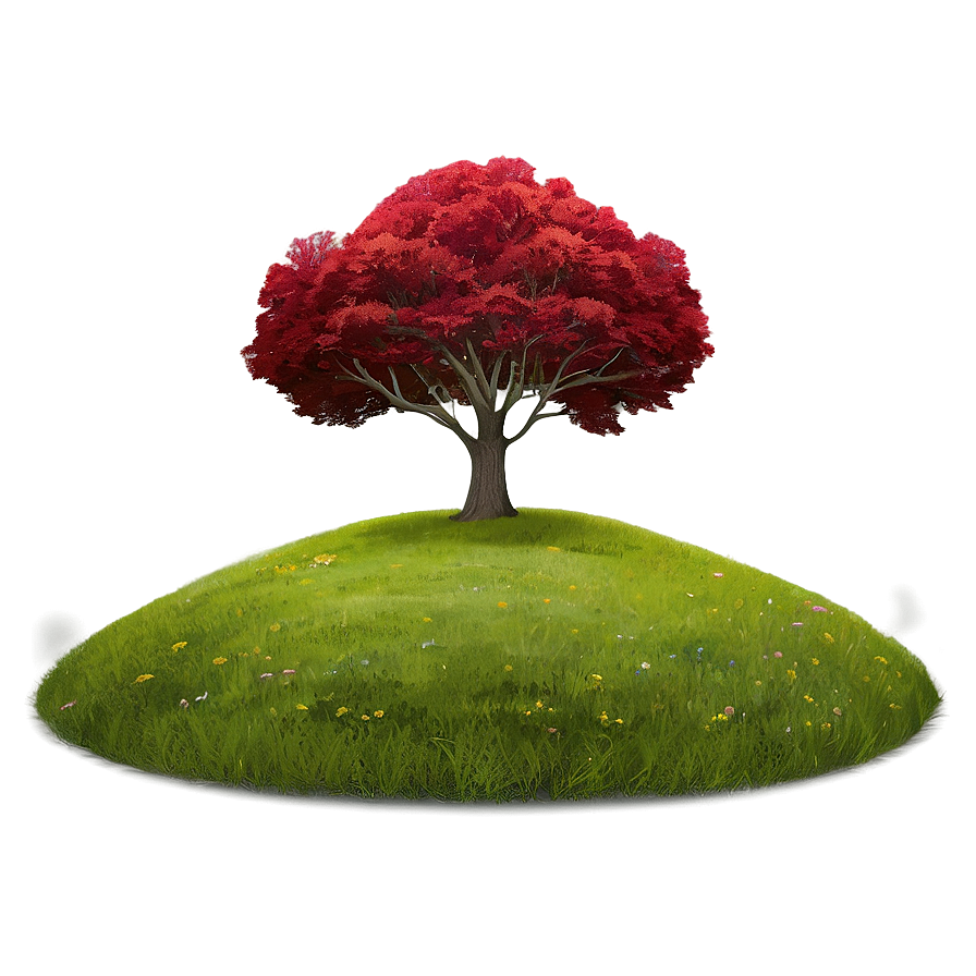 Red Tree In Vibrant Meadow Png Use