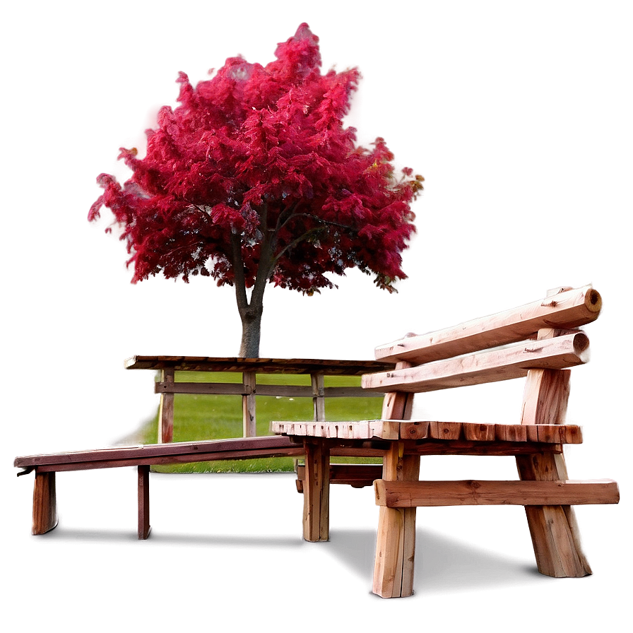 Red Tree With Wooden Bench Png 7