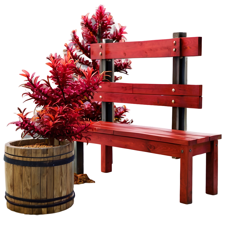 Red Tree With Wooden Bench Png Yne