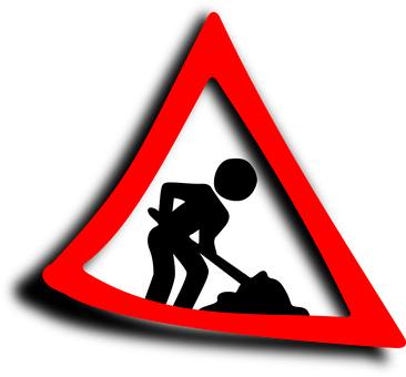 Red Triangle Construction Sign PNG with transparent background