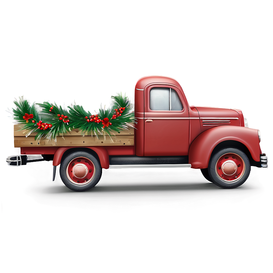 Red Truck With Wreath Png Eqp