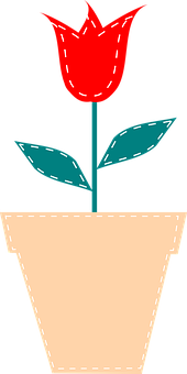 Red Tulipin Pot Vector Illustration