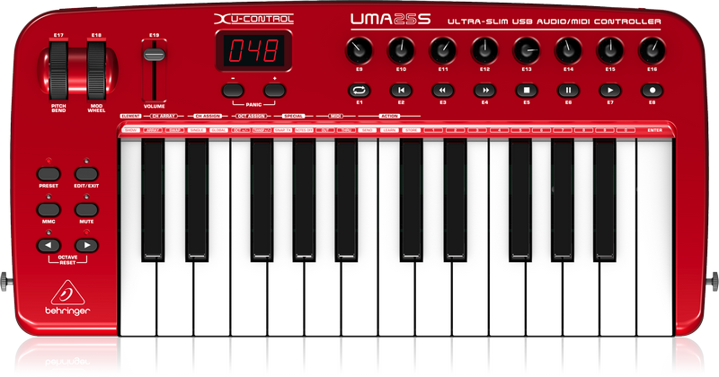 Red U S B M I D I Keyboard Controller PNG with transparent background
