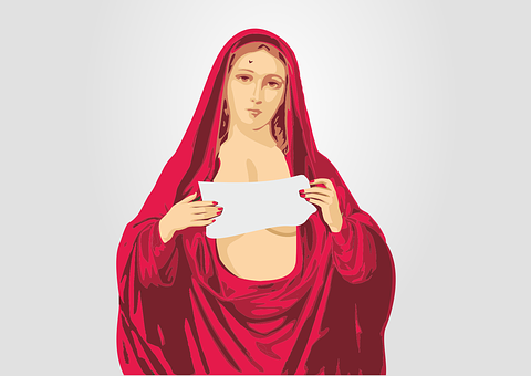 Red Veiled Woman Holding Blank Sign PNG with transparent background