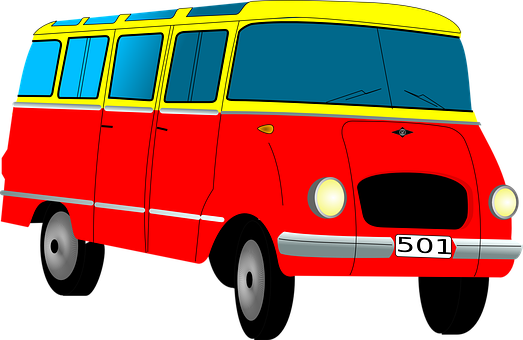 Red Vintage Bus Illustration PNG with transparent background