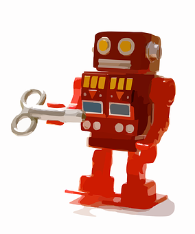 Red Vintage Toy Robot With Windup Key PNG with transparent background