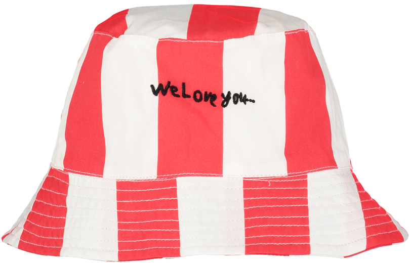 Red White Striped Bucket Hat With Message