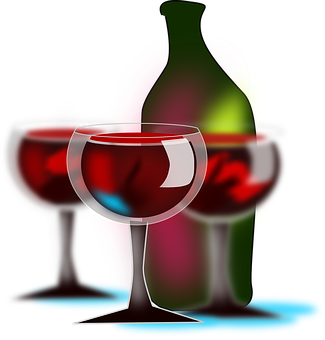 Red Wine Glassesand Bottle Artistic Illustration PNG with transparent background
