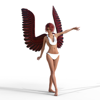Red Winged Angel Woman PNG with transparent background