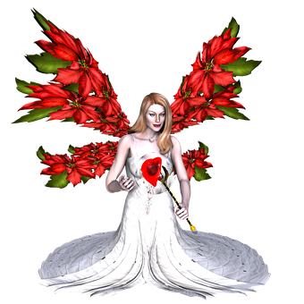 Red Winged Fairyin White Dress PNG with transparent background