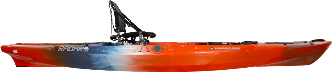 Redand Blue Fishing Kayak Side View PNG with transparent background