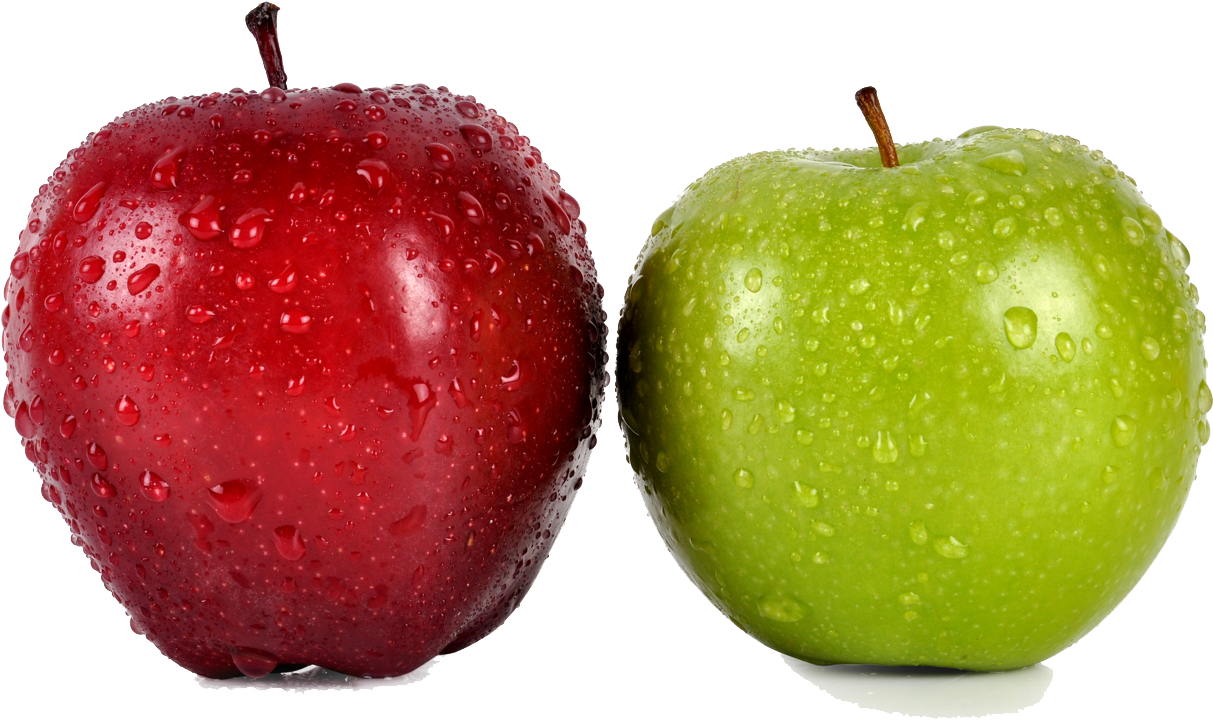 Redand Green Appleswith Water Droplets PNG with transparent background