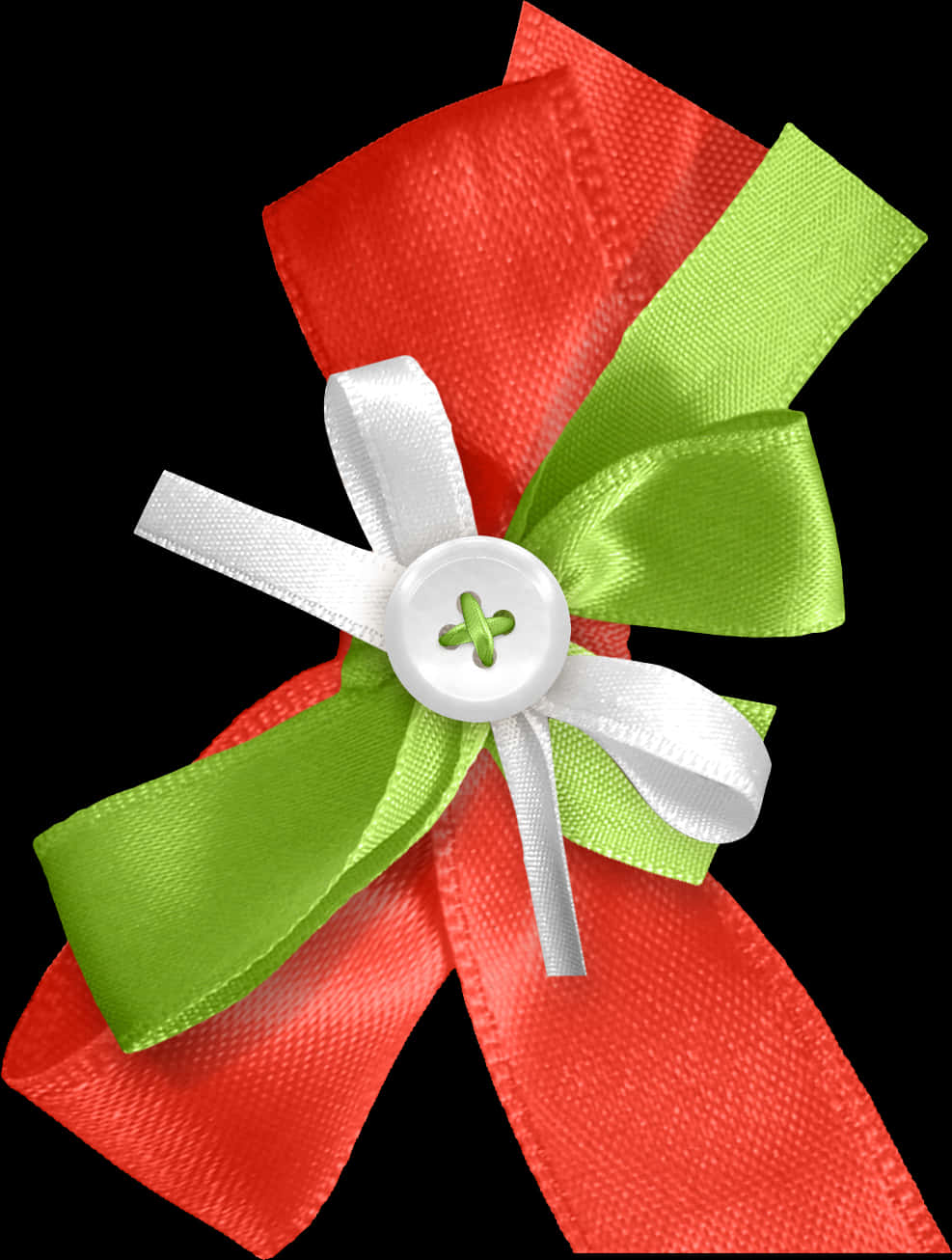 Redand Green Ribbon Bowwith Button PNG with transparent background