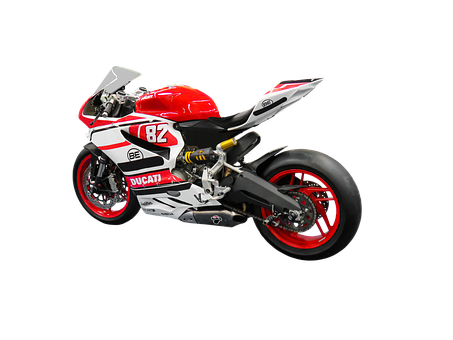 Redand White Ducati Racing Motorcycle PNG with transparent background
