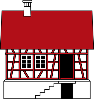Redand White Tudor Style House Illustration PNG with transparent background