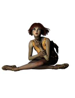 Redhead Girl Sitting In Darkness PNG with transparent background