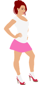 Redhead Girlin Pink Skirt Vector Illustration