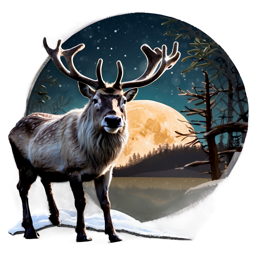 Reindeer Under Moonlight Png Rrl32