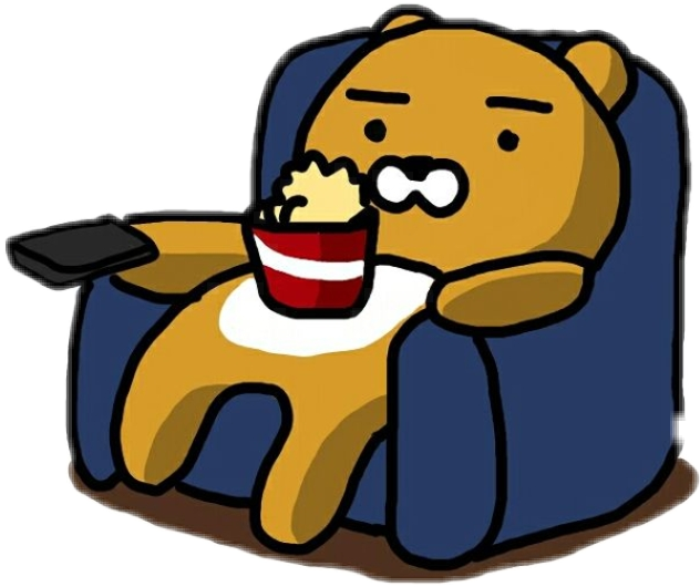 Relaxed Cartoon Bear Eating Popcorn