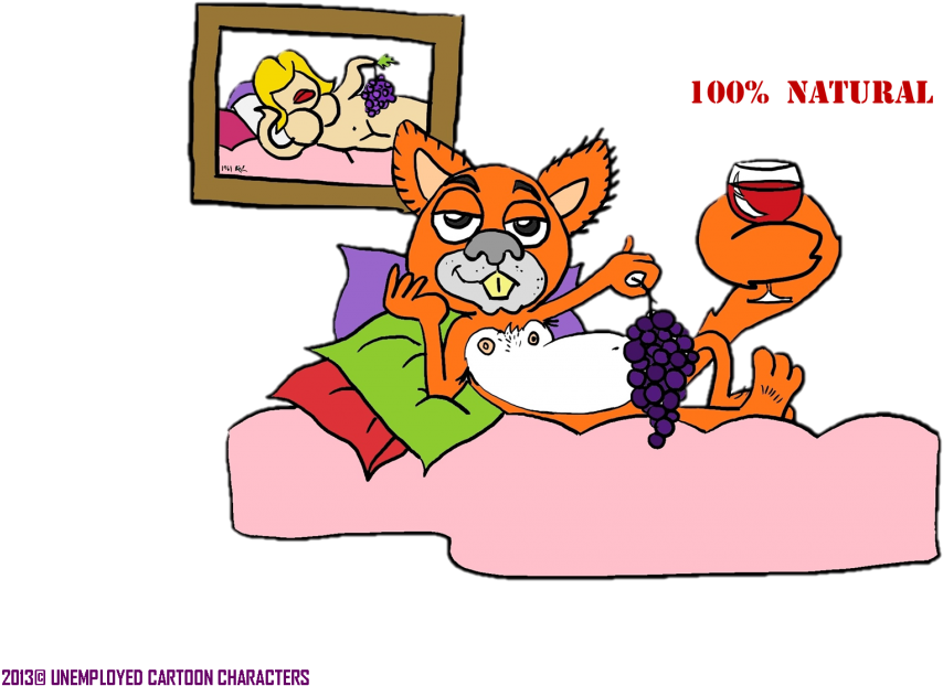 Relaxed Cartoon Foxwith Grapesand Wine PNG with transparent background