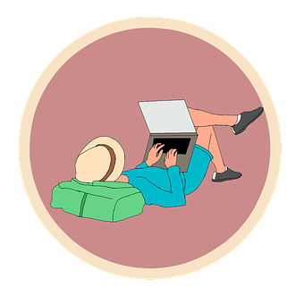 Relaxed Laptop Usage Circle Background PNG with transparent background