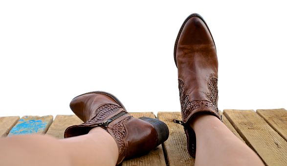 Relaxed Leather Boots Wooden Dock PNG with transparent background