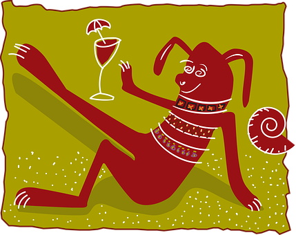Relaxing Red Dog Cartoon Seashell Beach Vacation PNG with transparent background