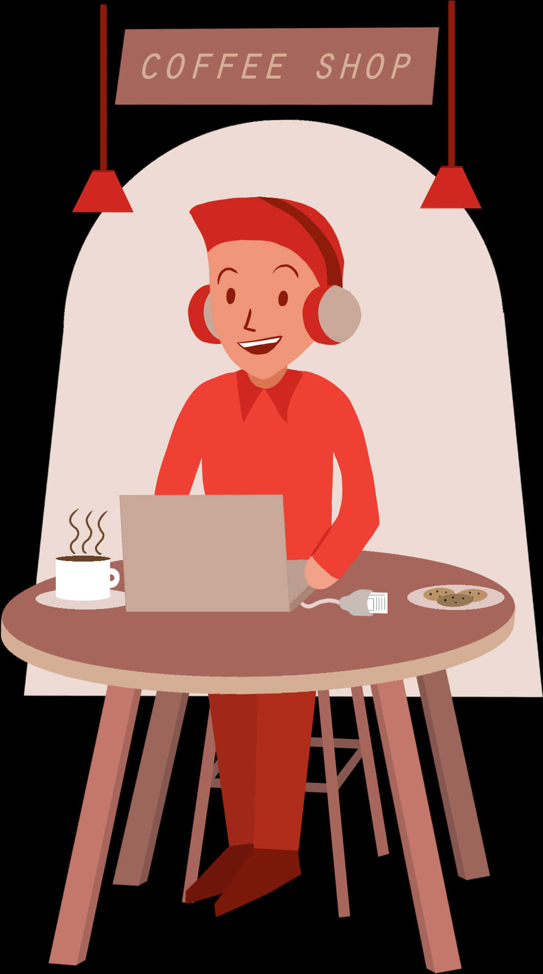 Remote Workat Coffee Shop Illustration PNG with transparent background