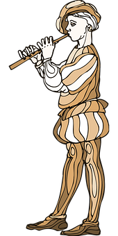 Renaissance Flute Player Illustration PNG with transparent background