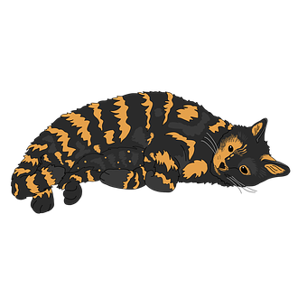 Resting Striped Cat Illustration