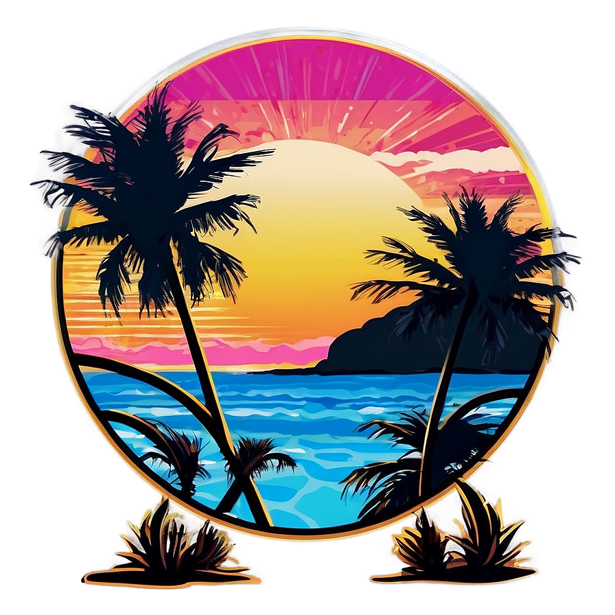 Retro Beach Sunset View PNG pyu18 PNG with transparent background