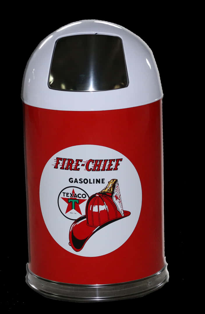 Retro Style Texaco Fire Chief Gasoline Trash Can PNG with transparent background
