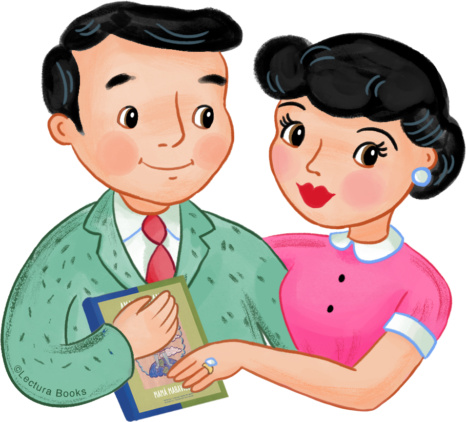 Retro Styled Parents Holding Book