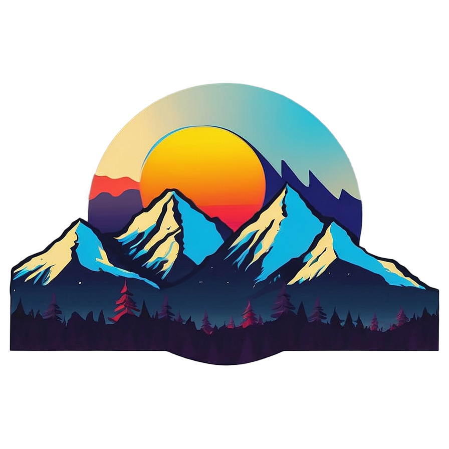 Retro Sunset Mountain Peaks Png Jtu12