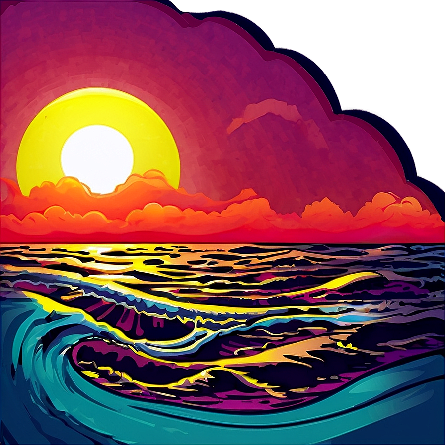 Retro Sunset Ocean Wave Png Evl5