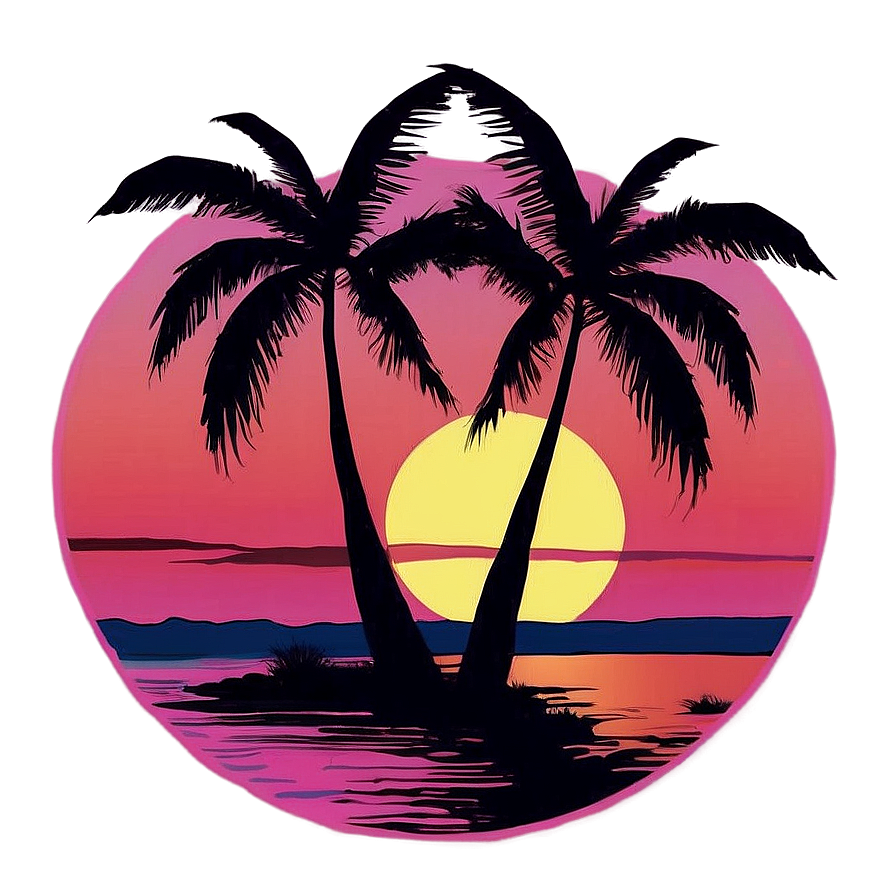 Retro Sunset Palm Trees Png Gbe41