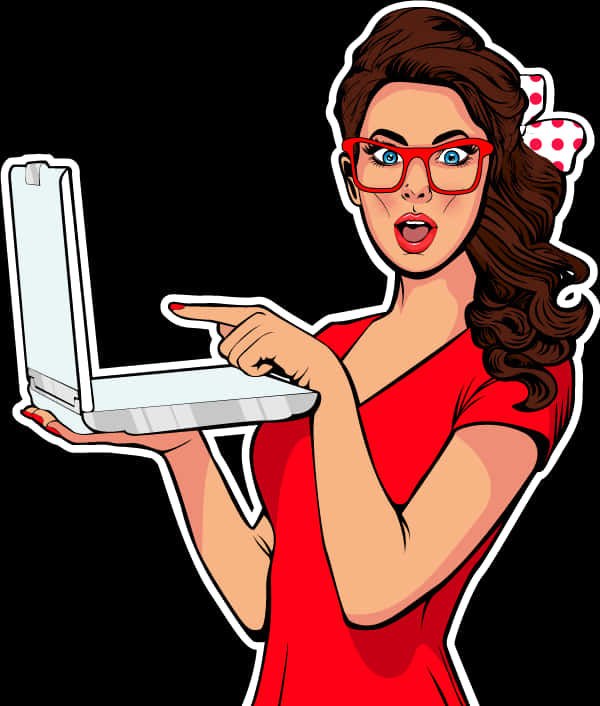 Retro Woman Presenting Laptop