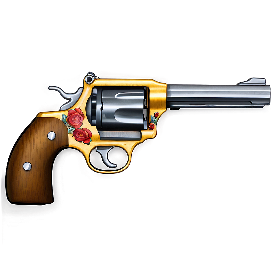 Revolver With Rose Motif Png Wdf