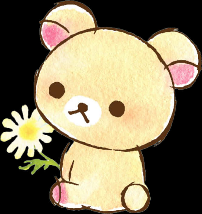 Rilakkuma Holding Daisy Cute Illustration PNG with transparent background