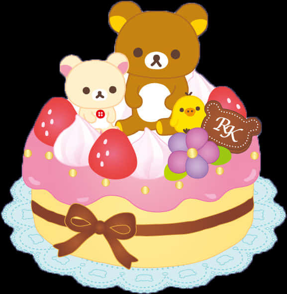 Rilakkumaand Friends Cake Celebration PNG with transparent background