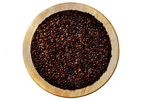 Roasted Coffee Beansin Wooden Bowl