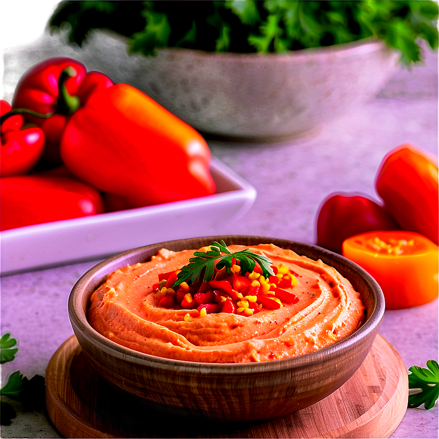 Roasted Red Bell Pepper Hummus PNG 06252024 PNG image with a transparent background, free high-resolution download