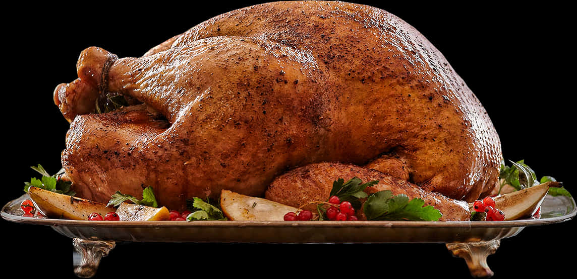 Roasted Thanksgiving Turkeyon Platter PNG with transparent background