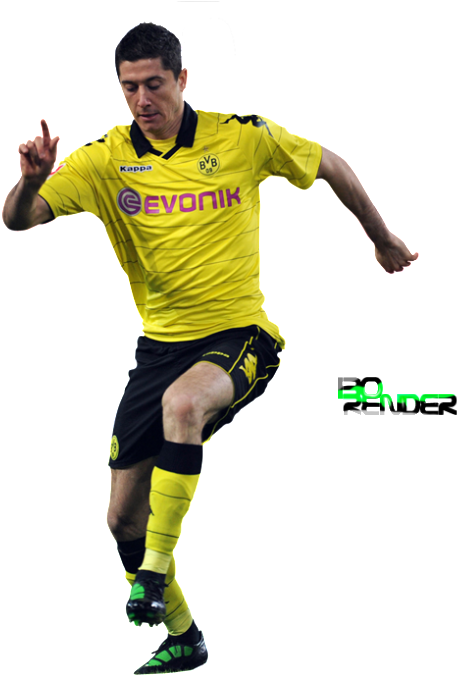 Robert Lewandowski Borussia Dortmund Action Shot PNG with transparent background