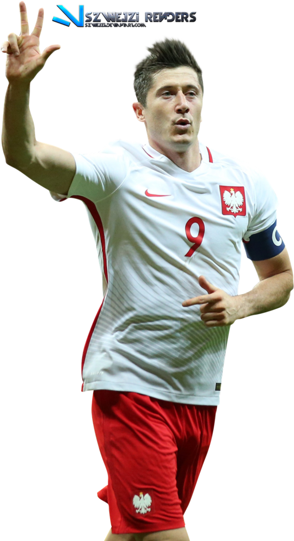 Robert Lewandowski Poland Kit Celebration PNG with transparent background