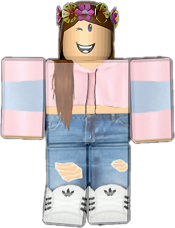 Roblox Character Pink Hoodie Floral Crown PNG with transparent background