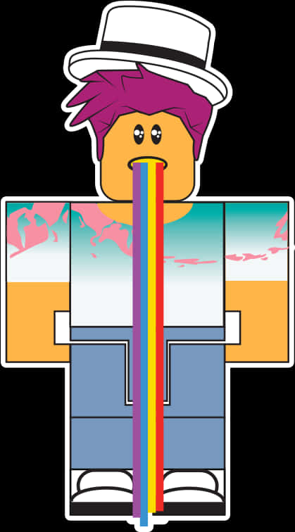 Roblox Characterwith Top Hatand Rainbow Tie PNG image with a transparent background, free high-resolution download