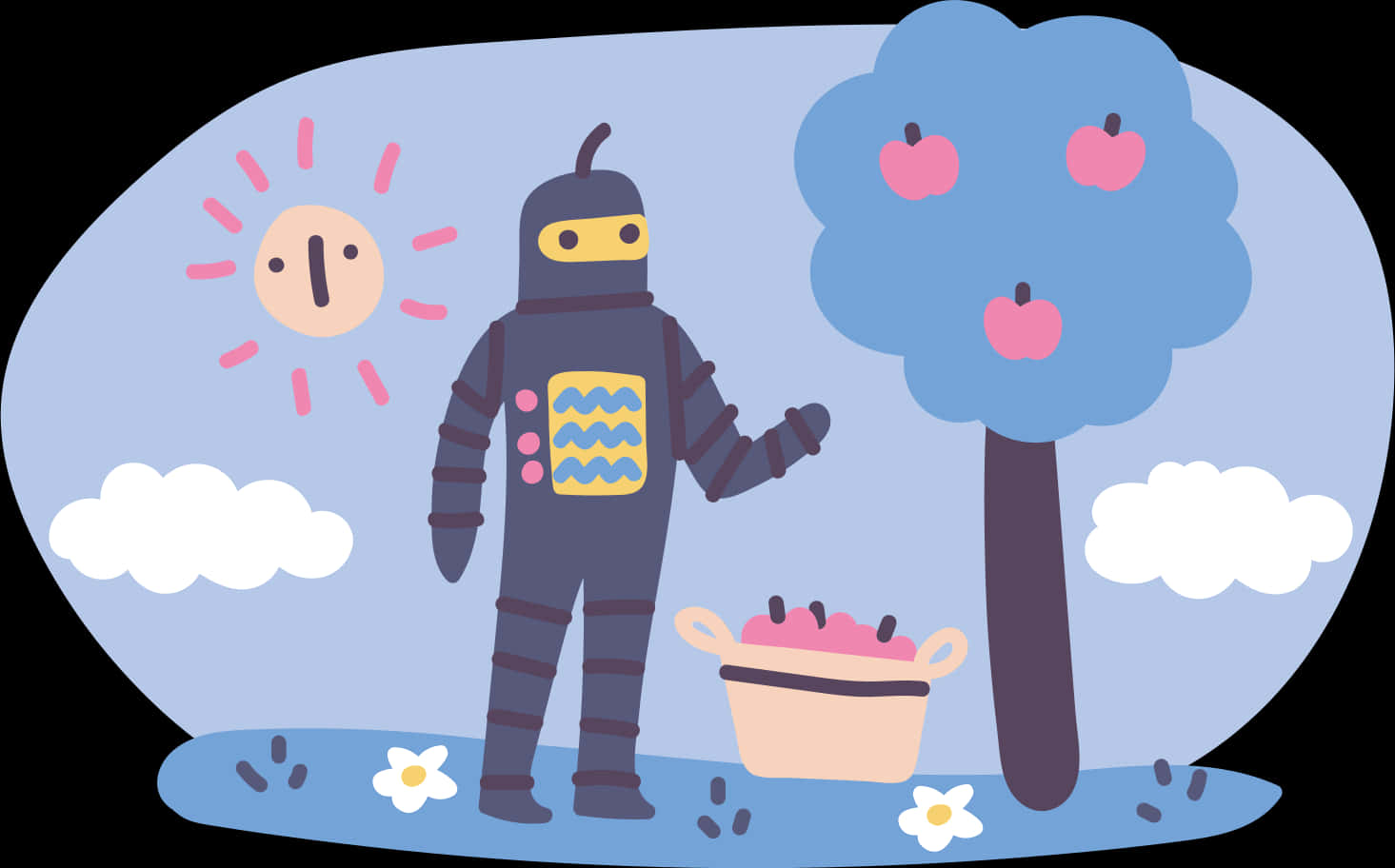 Robot Picking Apples Illustration PNG image with a transparent background, free high-resolution download